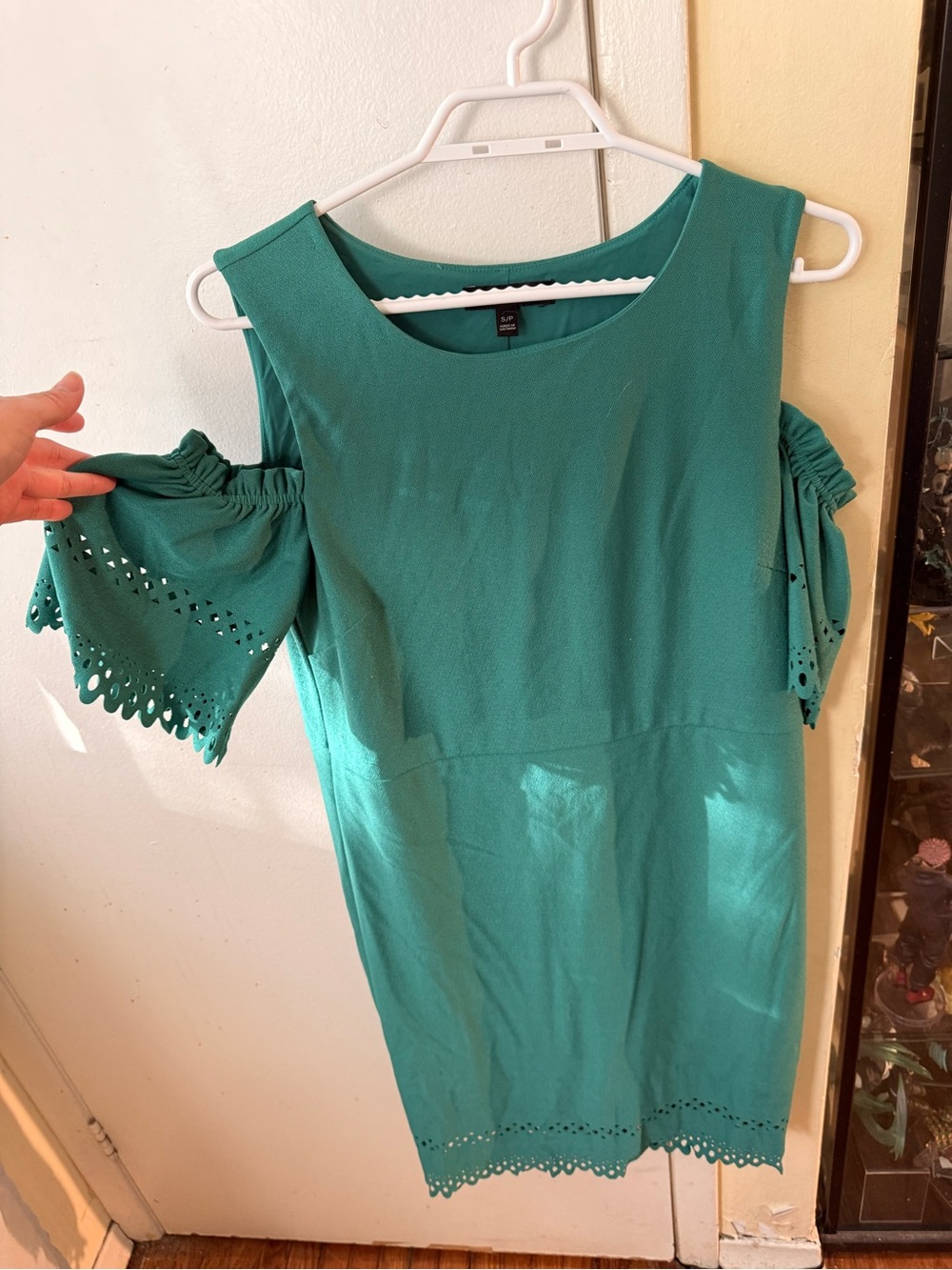 Banana Republic Teal Cold-Shoulder Eyelet Mini Dress